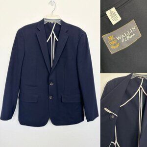 Wallin & Bros Men's Wool Blazer Jacket Navy Blue Two Button Slim Fit Size 40S